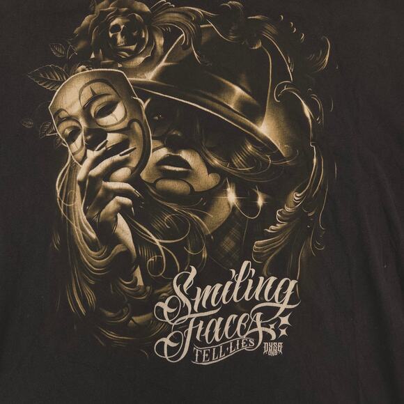 Dyse One Smiling Faces Short Sleeve Crew Neck Graphic Shirt Mens Size XL Black - Picture 4 of 9